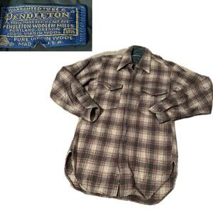 Vintage Pendleton Brown Plaid Wool Button Down Shirt / Men’s Small